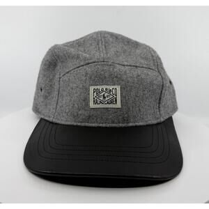 Ralph Lauren Polo Hat Cap Strap Back Gray Black Pony Wool Leather Brim Mens 90s